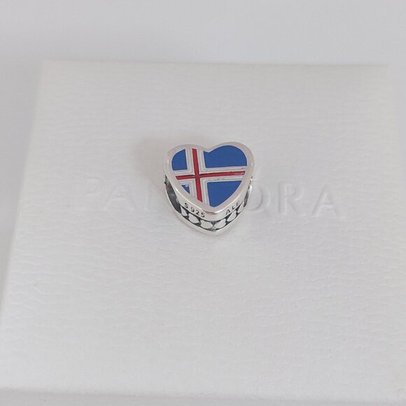 Pandora Iceland Flag Heart Charm Bead S925 Silver with box - Picture 7 of 9